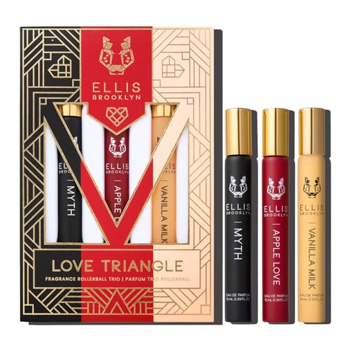 Ellis Brooklyn LOVE TRIANGLE Rollerball Trio - Clean Perfume for Women, APPLE LOVE, VANILLA MILK, MYTH Rollerball Perfume Travel Size Perfume Gift Set