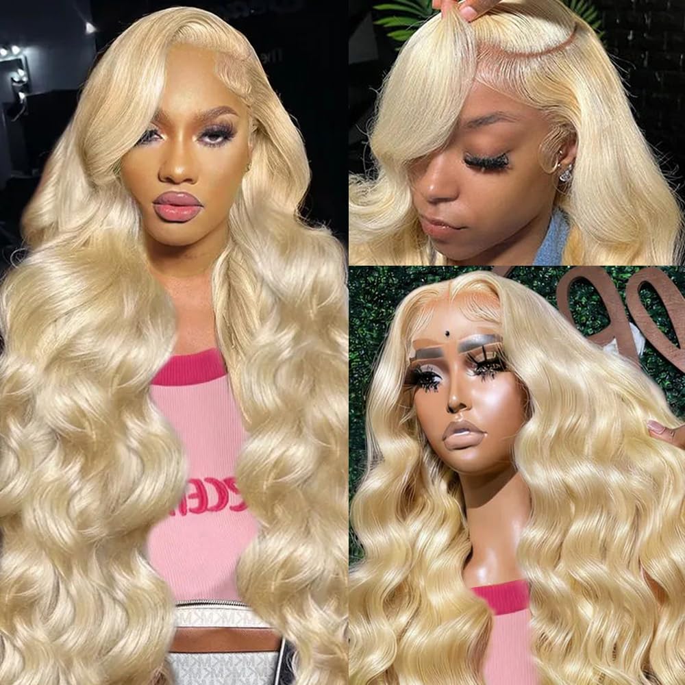 613 Lace Front Wig Human Hair 200 Density Blonde Wig Human Hair Body Wave 13x6 Lace Front Wigs Human Hair Pre Plucked Blonde HD Lace Frontal Wig 28 Inch