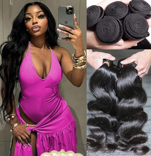 Human Hair Bundles Body Wave Brazilian Virgin Human Hair 4 Bundles (18 20 22 24) 100% Unprocessed Remy 12A Hair Weave Deals Body Wave Human Hair Extensions Natural Color for Black Women