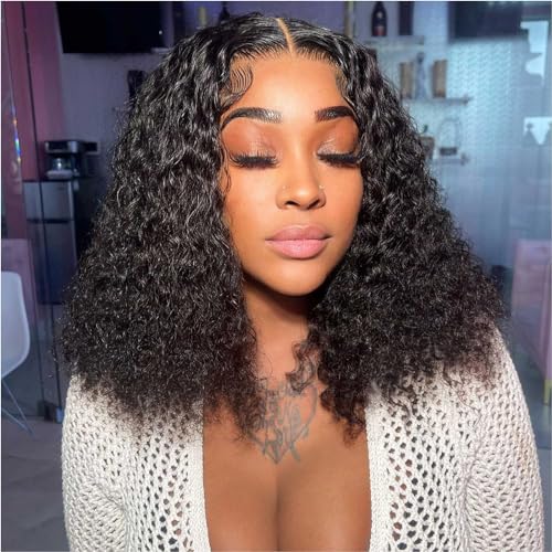 Hihmarm Deep Wave Bob Wig Human Hair Curly Human Hair Wig 13x4 HD Lace Front Wigs for Black Women deep curly lace front wigs human hair pre plucked 180% Density Glueless wig Natural Hairline 14 Inch