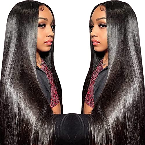 34 Inch Straight Lace Front Wigs Human Hair Pre Plucked 180 Density 13x6 HD Transparent Lace Front Wigs for Women Glueless Wigs Unprocessed Brazilian Virgin with Baby Hair Bleached Knots