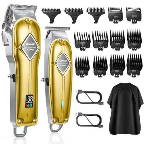 GLAKER Hair Clippers for Men Professional - Cordless Clippers and Trimmers Set, Complete Barber Kit for Hair Trimming & Beard Grooming, Mens Haircutting Kits for Blending & Fade Cuts (Gold)