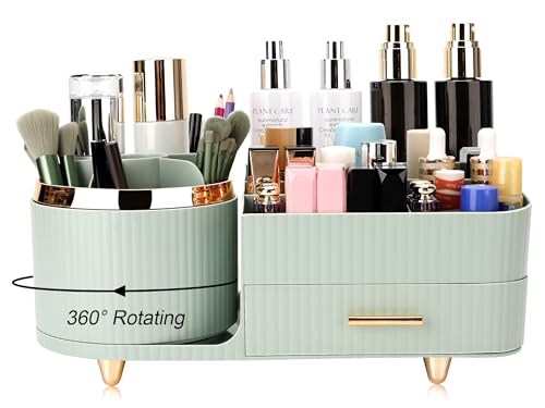 Makeup Organizer for Vanity, Cosmetic Display Case with Drawers, Fits Makeup, Skincare Products, Brushes, Lipsticks, and Other Accessories, Versatile Storage Solution (Green)