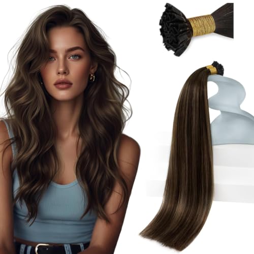 Sunny Hair K Tip Hair Extensions Real Human Hair Darkest Brown Ombre Medium Brown Ktip Human Hair Extensions 18inch Keratin Hair Extensions for Party 50g