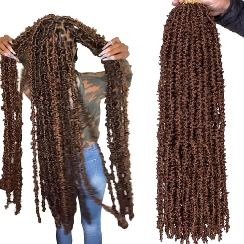 ZRQ Butterfly Locs Crochet Hair 6 Packs 30 Inch Long Crochet Hair Pre Looped Brown Butterfly Locs Crochet Braids Hair Extension Most Natural Pre-twisted #30