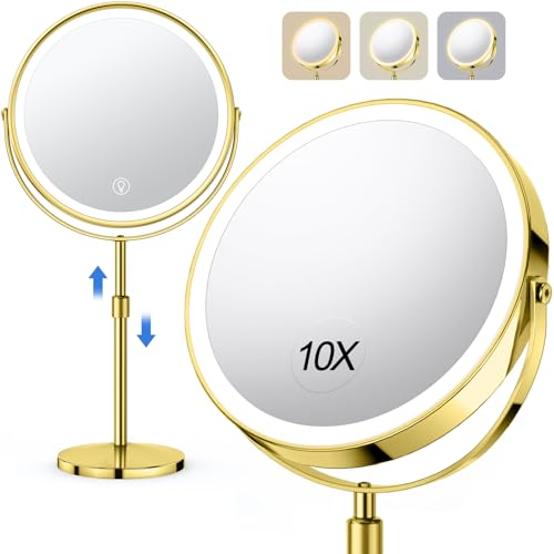 UBYMET 10X Large Rechargeable Vanity Mirror (Gold)
