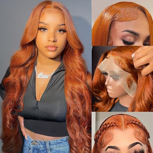 Ginger Lace Front Wigs Human Hair Body Wave 13x4 Transparent HD Lace Frontal Wigs Pre Plucked with Baby Hair for Black Women Human Hair Glueless Colored Wigs 22 inch