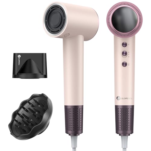 slopehill 160,000 RPM Professional Hair Dryer - 0.8lb Ultra-Lightweight, 6 Billion Ion Technology for 98% Frizz Reduction, AI Smart-Temp Control, Magnetic Attachments for All Hair Types (Pink)
