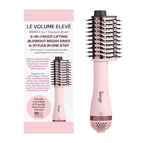 L'ANGE Hair Le Volume Eleve 65MM 2-in-1 Titanium Brush Dryer | Dry and Style | Unique Teardrop Shape Barrel | 3 Heat Settings | 360 Vented Airflow | Ionic Technology for Frizz-Free Styling (Blush)