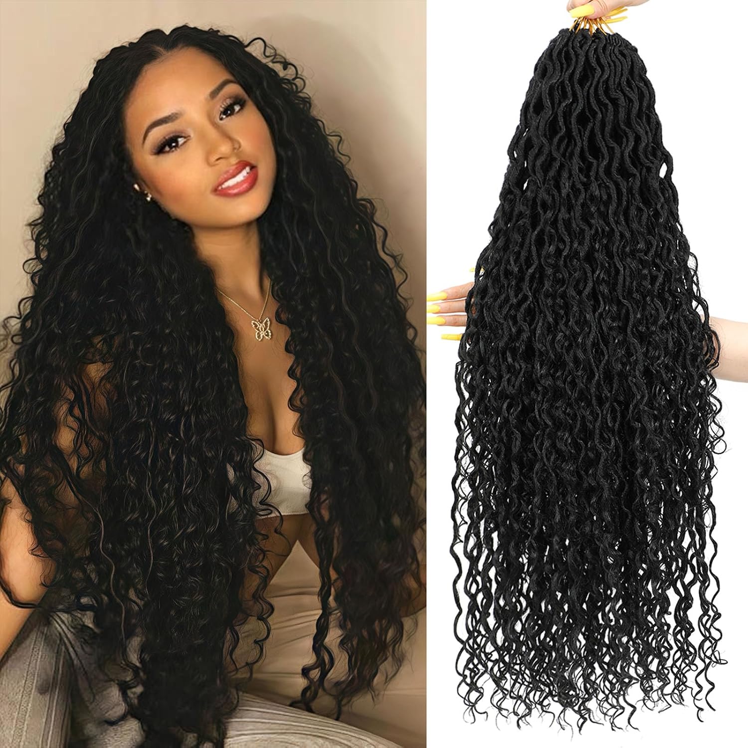Col Bling Goddess Locs Crochet Hair 30 Inch, 8 Packs Faux Locs Crochet Hair Pre Looped for Women, Boho Crochet Locs with Curly Ends (30 Inch 1B)