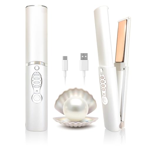 Cordless Hair Straighteners 5000 mAh Long Range Titanium Portable Flat Iron Wireless Mini Hair Straightener 2 in 1 for Straightening and Curling Travel Straightener max. 210C/410F Heats Up in Seconds