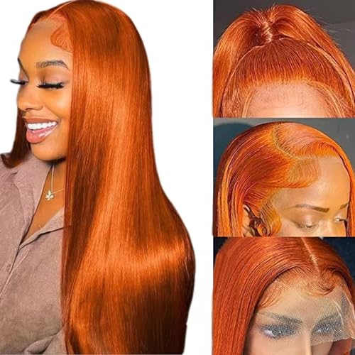 Ginger Wig Human Hair 13x4 Straight Ginger Orange Lace Front Wigs Human Hair HD Transparent Lace Frontal 350 Colored Wig Pre Plucked 180% Density 22inch