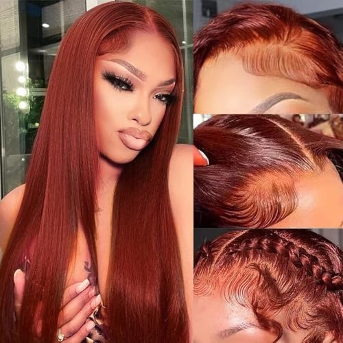 Reddish Brown Lace Front Wigs Human Hair 20inch 180% Density 13x4 Full Frontal Transparent Hd Lace Straight Lace Front Wig Human Hair Reddish Brown Colored Wigs For Black Women Frontal Wig Human Hair