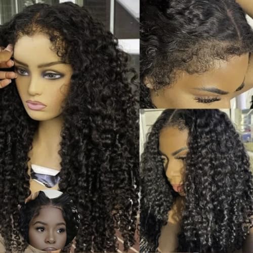 KLAIYI Kinky Edges Curly Bye Bye Knots Glueless Wig 7x5 Pre Cut Lace Front Wigs Human Hair Pre Bleached Pre Plucked 30S Easy to Wear and Go 4C Deep Wave Ready to Wear Wig with Curly Baby Hair 24Inch