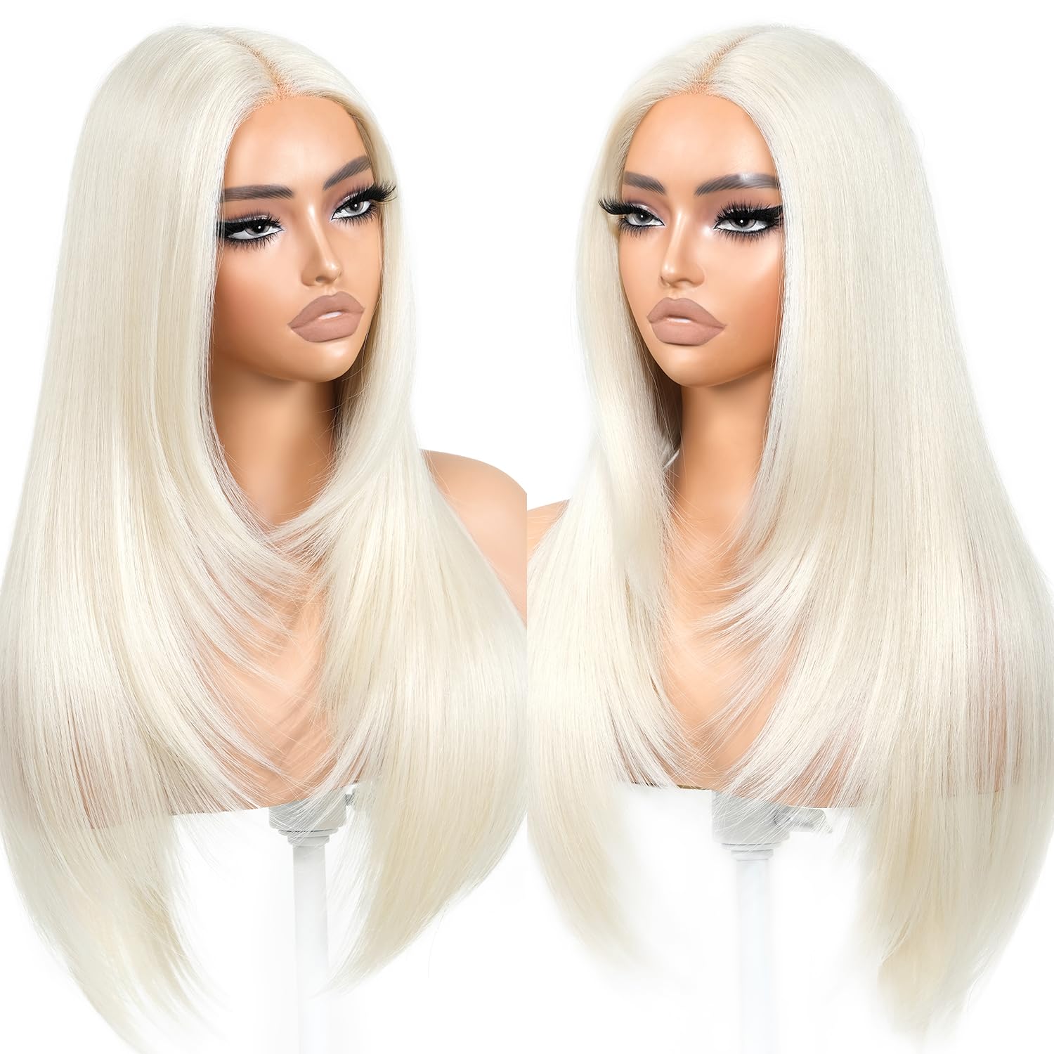 Blonde Wear and Go Glueless Wigs Pre Plucked Pre Cut for Beginners 613 Synthetic Lace Front Wigs With Bangs Long Straight layered Wigs HD Lace 26 Inch 3 Seconds to Wear for Beginners