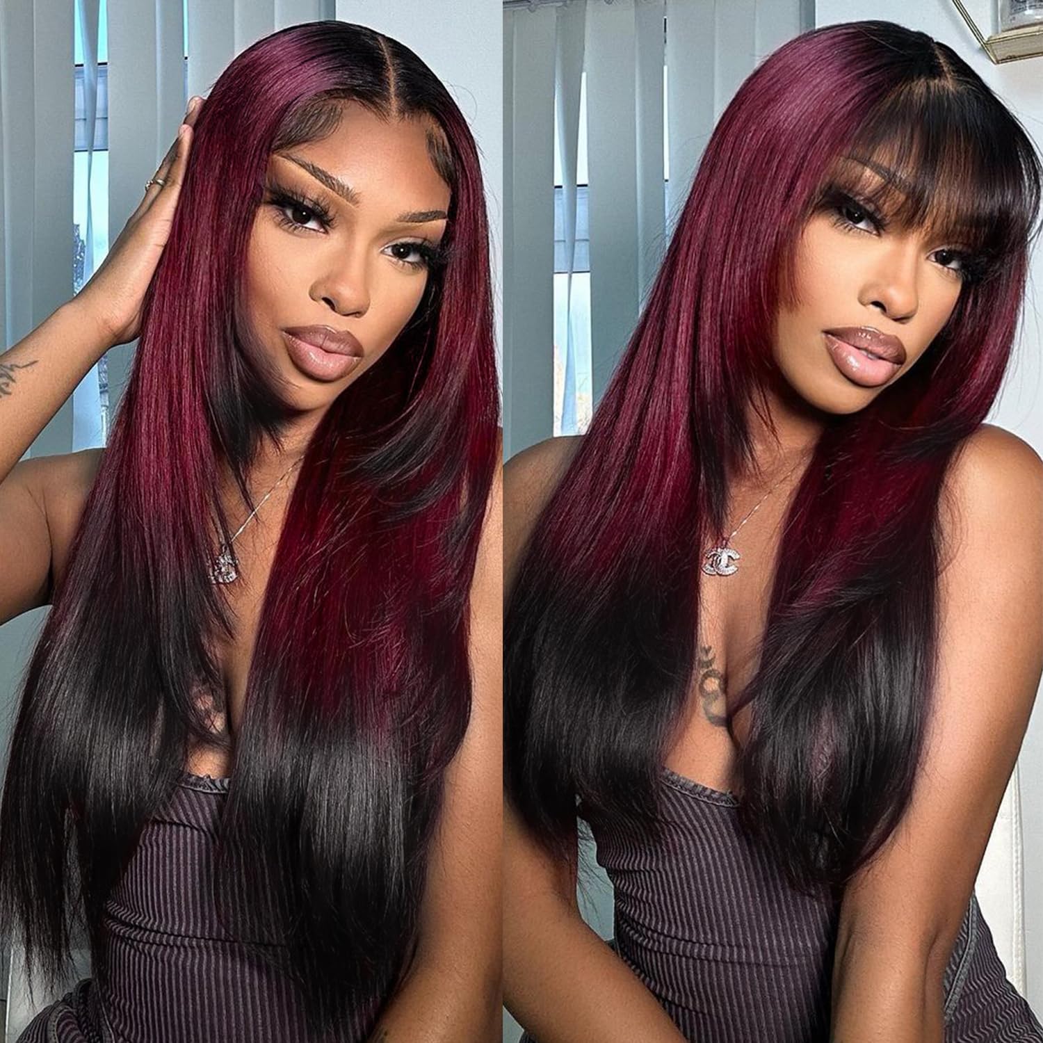 Ombre Red Black Wear and Go Glueless Wig