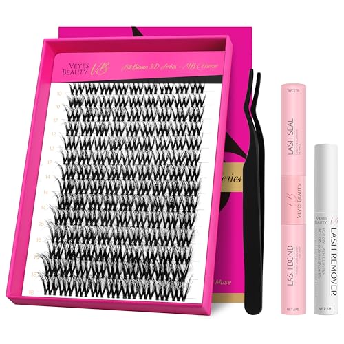 VEYESBEAUTY Lash Clusters Kit Fluffy Individual Lash Extensions VBmuse 3D Layered Volume Eyelashes kit Thin & Invisible Band Wispy Faux Mink Lash Mixed Length 10-18mm with Bond&Seal Remover Applicator