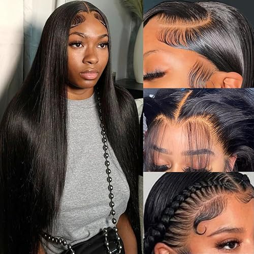 13x6 Straight Frontal Wigs Human Hair 180 Density 13x6 HD Lace Front Wigs Human Hair with Baby Hair Straight Glueless Wigs Pre Plucked for Women 26 Inch