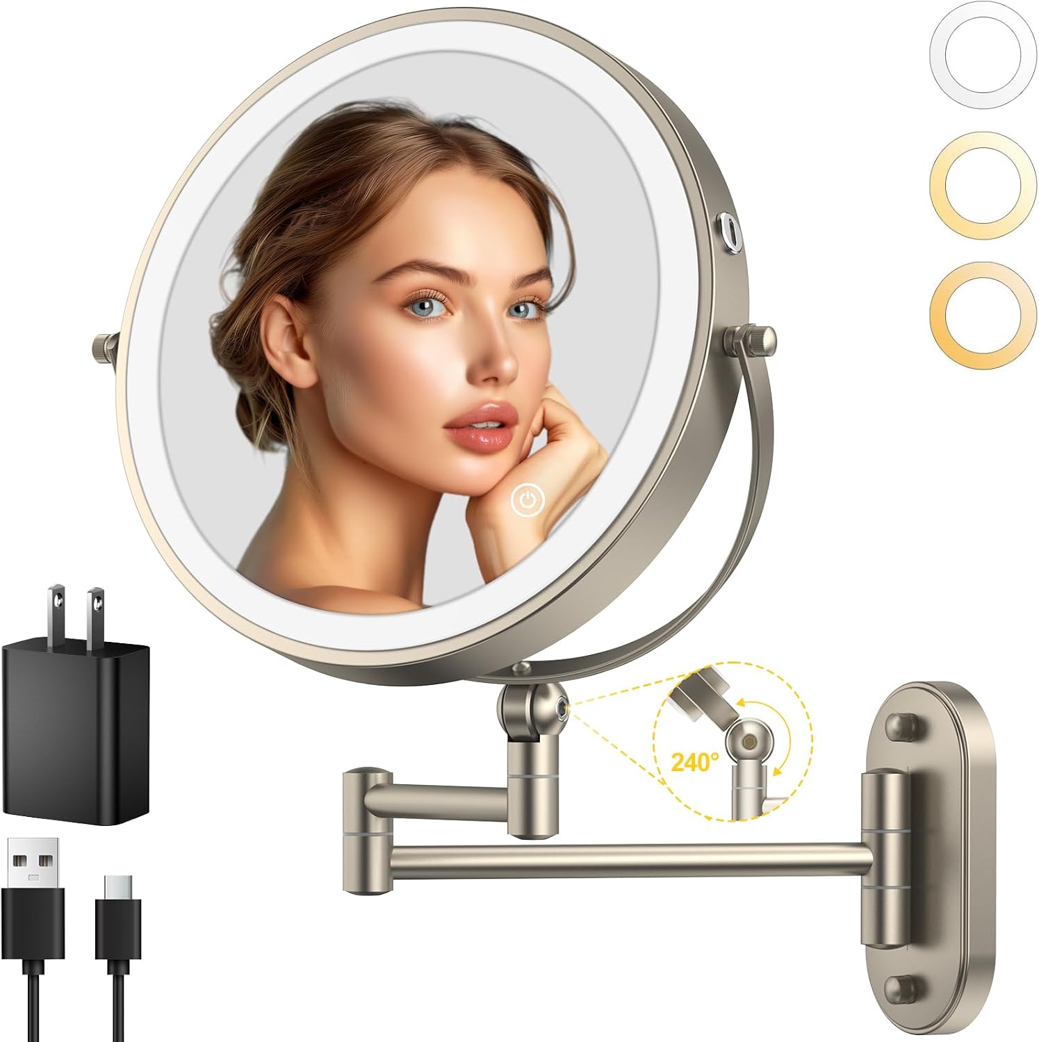 IMIKONA 9" Wall Mounted Lighted Makeup Mirror