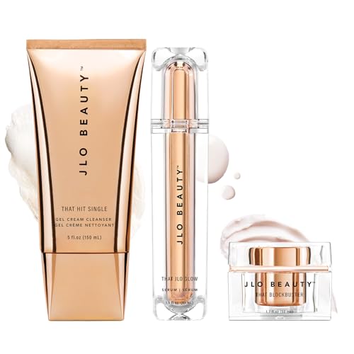 JLO BEAUTY Starter Skin Care Kit, 3 Piece Facial Set with Face Wash, Serum & Face Moisturizer, Daily Skin Care Routine For Women, Includes 5 Oz Facial Cleanser, 1.5 Oz Serum, 1.7 Oz Moisturizer Cream