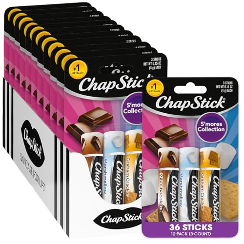 ChapStick Lip Moisturizer, SMores Collection 3-Packs (12 Sets/36 Tubes)  Bulk Lip Balm, Cozy & Sweet, 0.15 Oz Ea
