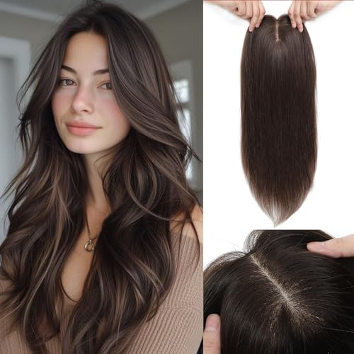 Real Human Hair Toppers for Women - 20inch, No Bangs, 8*8inch Big Base, Covers Larger Area, Natural