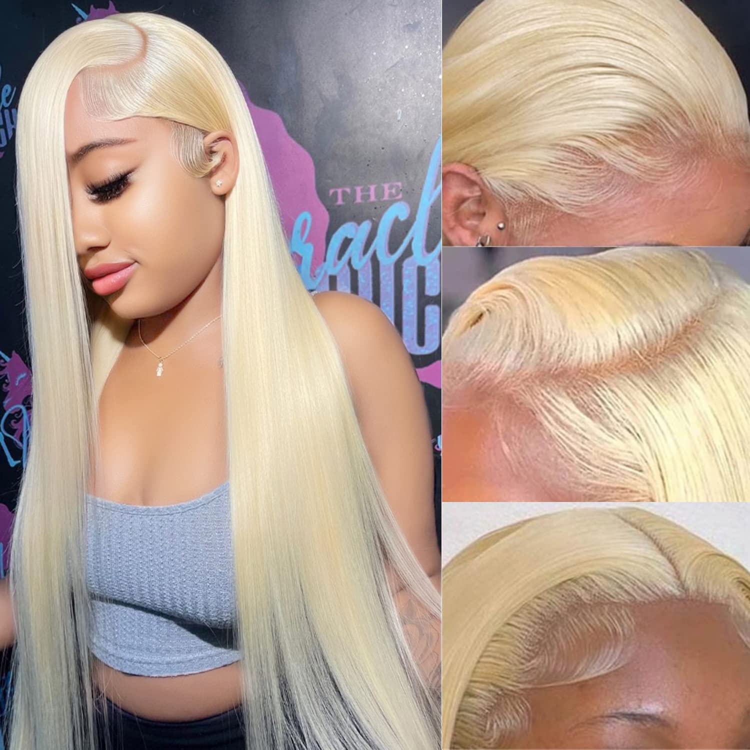 Myecool 613 Lace Front Wig Human Hair 134 Straight 613 HD Lace Frontal Human Hair Wigs for Women Pre Plucked Bleached Knots With Baby Hair (22Inch, 150% Density Blonde Wig)