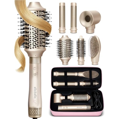 ELLA BELLA 6 in 1 Professional Hot Air Styler  Powerful Hair Dryer & Straightener Set  Styling Without Heat Damage  Fast Drying Curling Volumizing Straightening  Includes Protective Travel Case