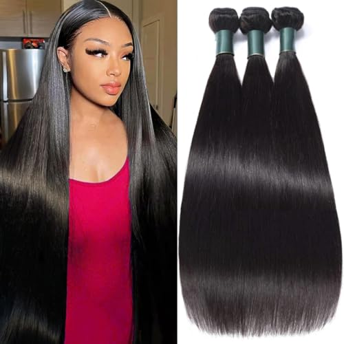 Brazilian Straight Bundles Human Hair 16 18 20 Inch 12A Grade 100% Unprocessed Virgin Human Hair Bundles For Women Quick Weave Natural Black Color