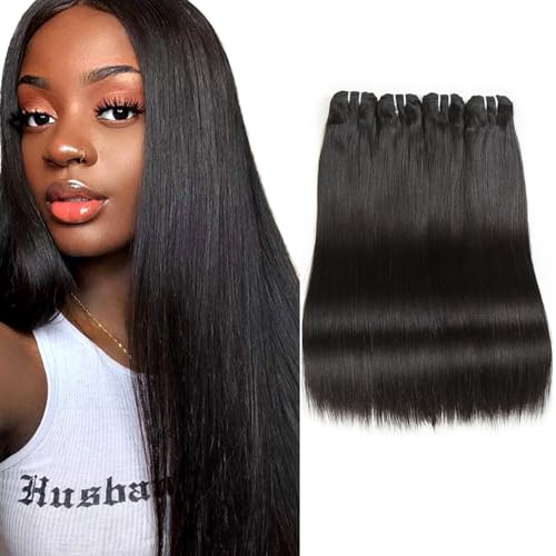 Liang Dian 14 Inch Straight Human Hair 4 Bundles Natural Color 12A Brazilian Virgin Hair 100% Unprocessed Straight Human Hair Bundles(14" 14" 14" 14")