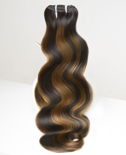 mlip Raw Bundles Human Hair Body Wave, No Tangle Shedding, Keep Texture Silky Soft After Multiple Washes, 15A Raw Indian Hair Bundles 20 Inches, Brown Highlight Color