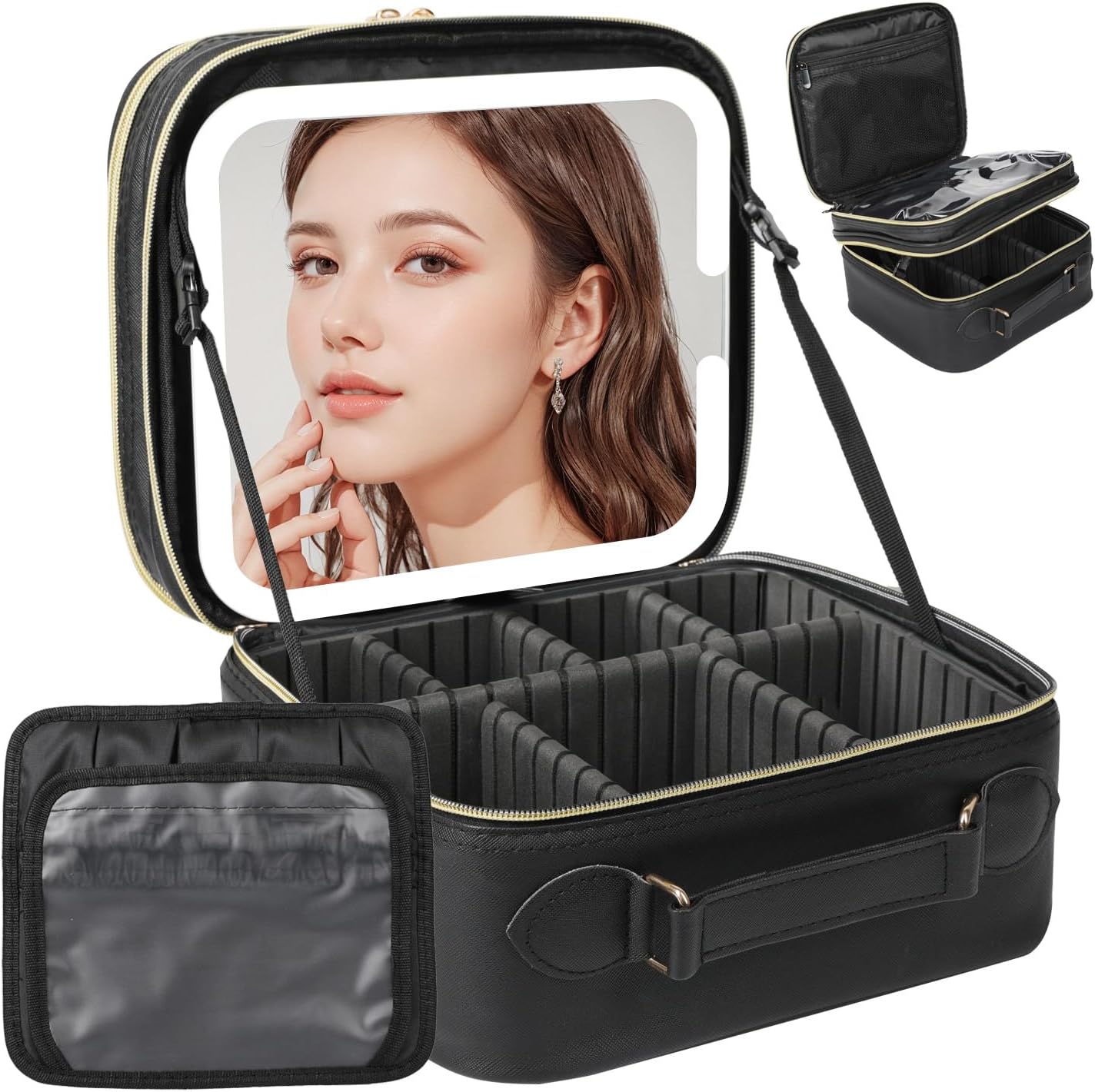 Behaesty Travel Makeup Bag with LED Mirror