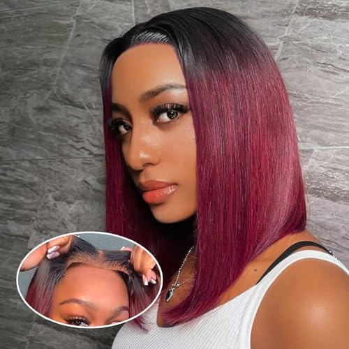 Wear and Go Glueless Bob Wig 14" (Burgundy)