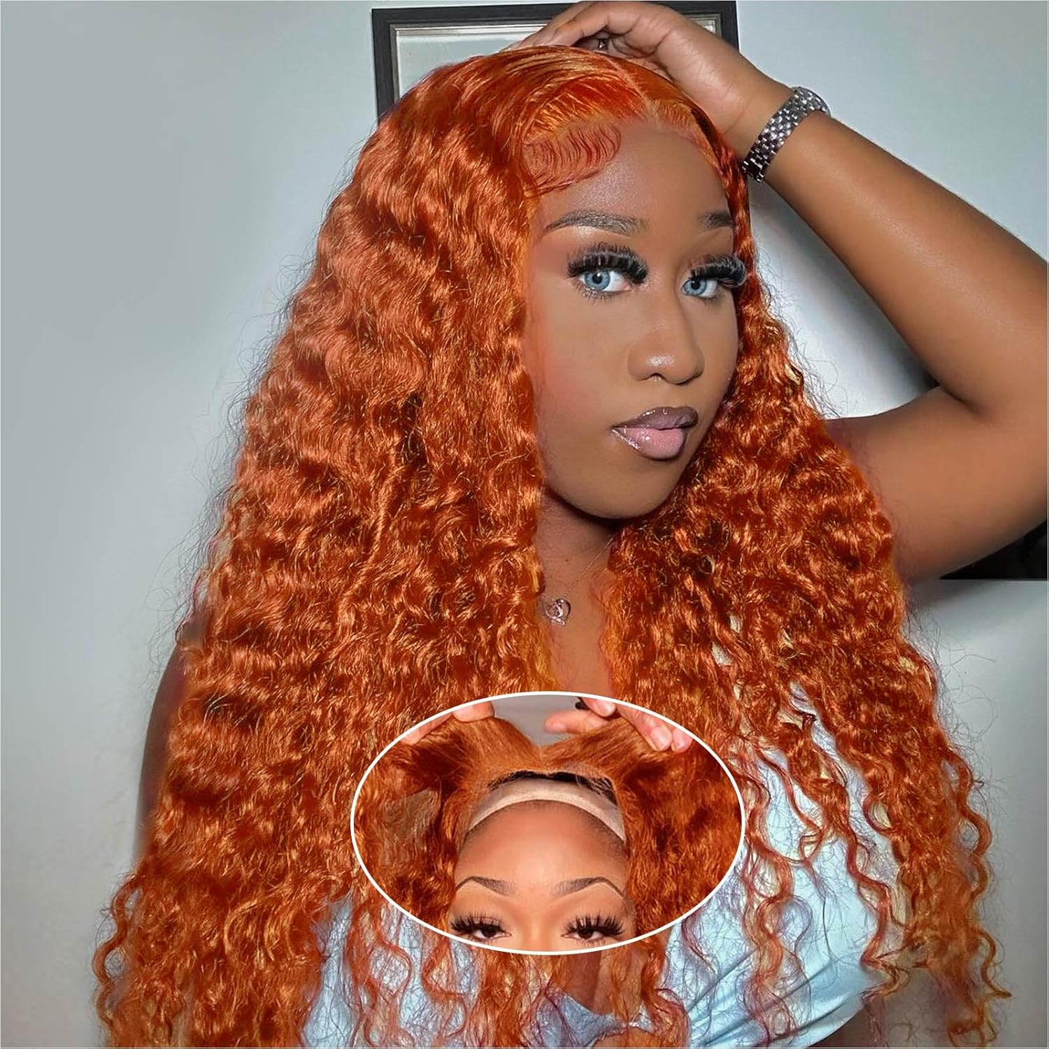 Curly BOB Wig Human Hair 200 Density 5x5 HD Lace Closure Deep Wave Wigs for Black Women Glueless Wear and Go Pre Plucked Deep Wave Wet and Wavy Glueless Wigs Human Hair Ginger 22 Inch