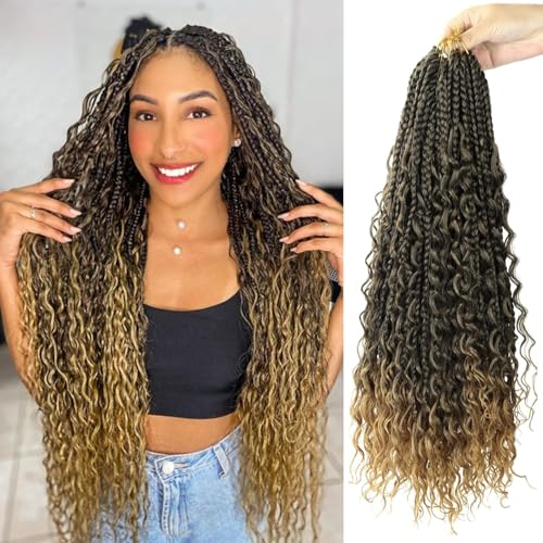Goddess Box Braids Crochet Hair With Curly Ends 24 Inch Bohomian Box Braids Crochet Braids 8 Packs 3X Crochet Braids Synthetic Braiding Hair Extension for Black Women (24 Inch (Pack of 8), T27).........