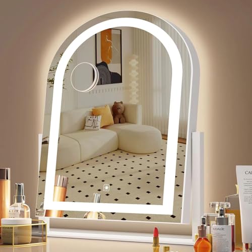 Curved Makeup Vanity Mirror with Lights 17.2" Large LED Lighted Mirror, Hollywood Make Up Mirror with Lighting, Smart Touch,Detachable 5X Magnification 360 Rotation, (White,Gift Box)