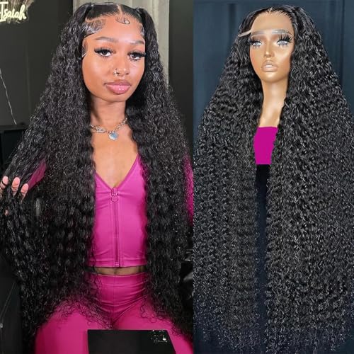 30 Inch Deep Wave Lace Front Wigs Human Hair 13x6 HD Transparent Deep Wave Lace Front Wigs for Women 200% Density Curly Lace Front Wig Pre Plcked Deep Wave Wigs with Baby Hair