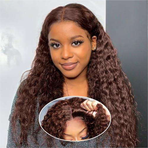 Curly Bob Wig Human Hair 18 Inch (Chocolate Brown)