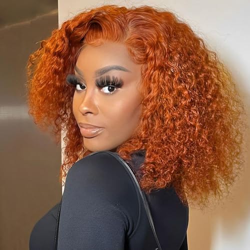 Curly Bob Wig Human Hair Deep Wave 200% Density 5x5 HD Lace Closure Wigs Human Hair Bob Wigs For Black Women Wear And Go Glueless Curly Wig Ginger Color 12 Inch