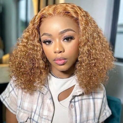 Curly Bob Wig Human Hair Deep Wave 200% Density 5x5 HD Lace Closure Wigs Human Hair Bob Wigs For Black Women Wear And Go Glueless Curly Wig Blonde Color 12 Inch