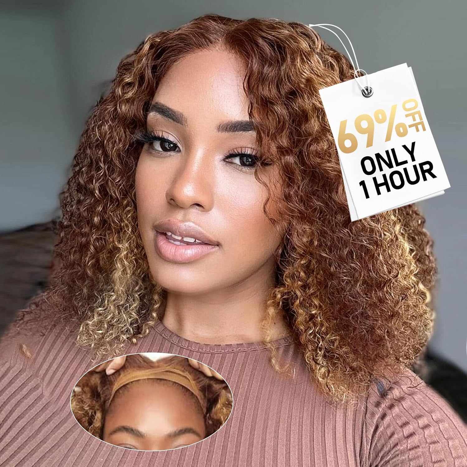 Curly Bob Wig Human Hair Deep Wave 200% Density 5x5 HD Lace Closure Wigs Human Hair Bob Wigs For Black Women Wear And Go Glueless Curly Wig Highlight Color 12 Inch
