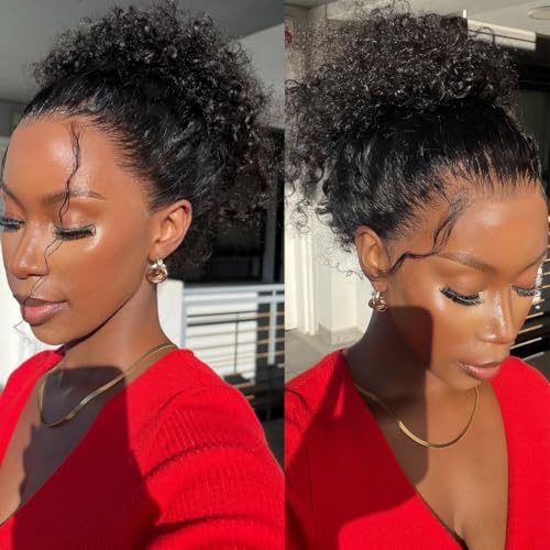 Hidden Strap 360 Glueless Lace Front Wigs Human Hair Pre Plucked Bleached Knots 180 Density Water Wave HD Lace Frontal Wig with Drawstring Curly Full LaceFront Wigs for Women(22 inch)