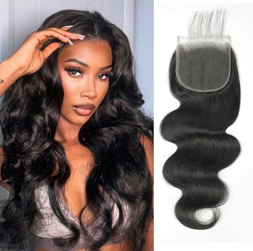 5x5 HD Lace Closure Human Hair Body Wave Closure No Bleached Knots Invisible Lace Closure Pre Plucked Brazilian Virgin Human Hair Frontal Closure Natural Black 16 Inch