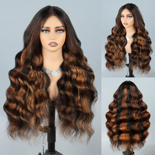 9x6 Glueless Wigs Human Hair Pre Plucked Pre Cut 210% Density 1B/30 Highlight Body Wave Wear and Go Glueless Wigs Human Hair for Women Bleached Tiny Knots Body Wave Human Hair Wigs 28 Inch