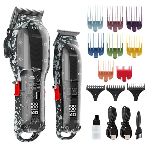 Professional Hair Clippers for Men, Cordless Barber kit for Hair Cutting & Grooming, Black Hair Clippers and Trimmer Set for Barber Haircut with LED Display, 8 Fade Taper Combs