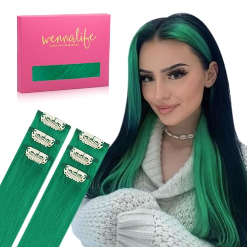 WENNALIFE Green Clip in Hair Extensions