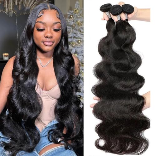 Younsolo Body Wave Bundles Human Hair 16 18 20 Inch Human Hair Bundle Body Wave 3 Bundles 100% Unprocessed 12A Brazilian Virgin Hair Weft Weave Natural Color