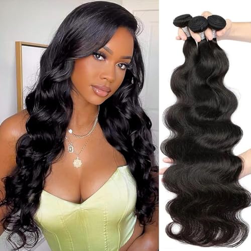 Younsolo Body Wave Bundles Human Hair 20 22 24 Inch Human Hair Bundle Body Wave 3 Bundles 100% Unprocessed 12A Brazilian Virgin Hair Weft Weave Natural Color