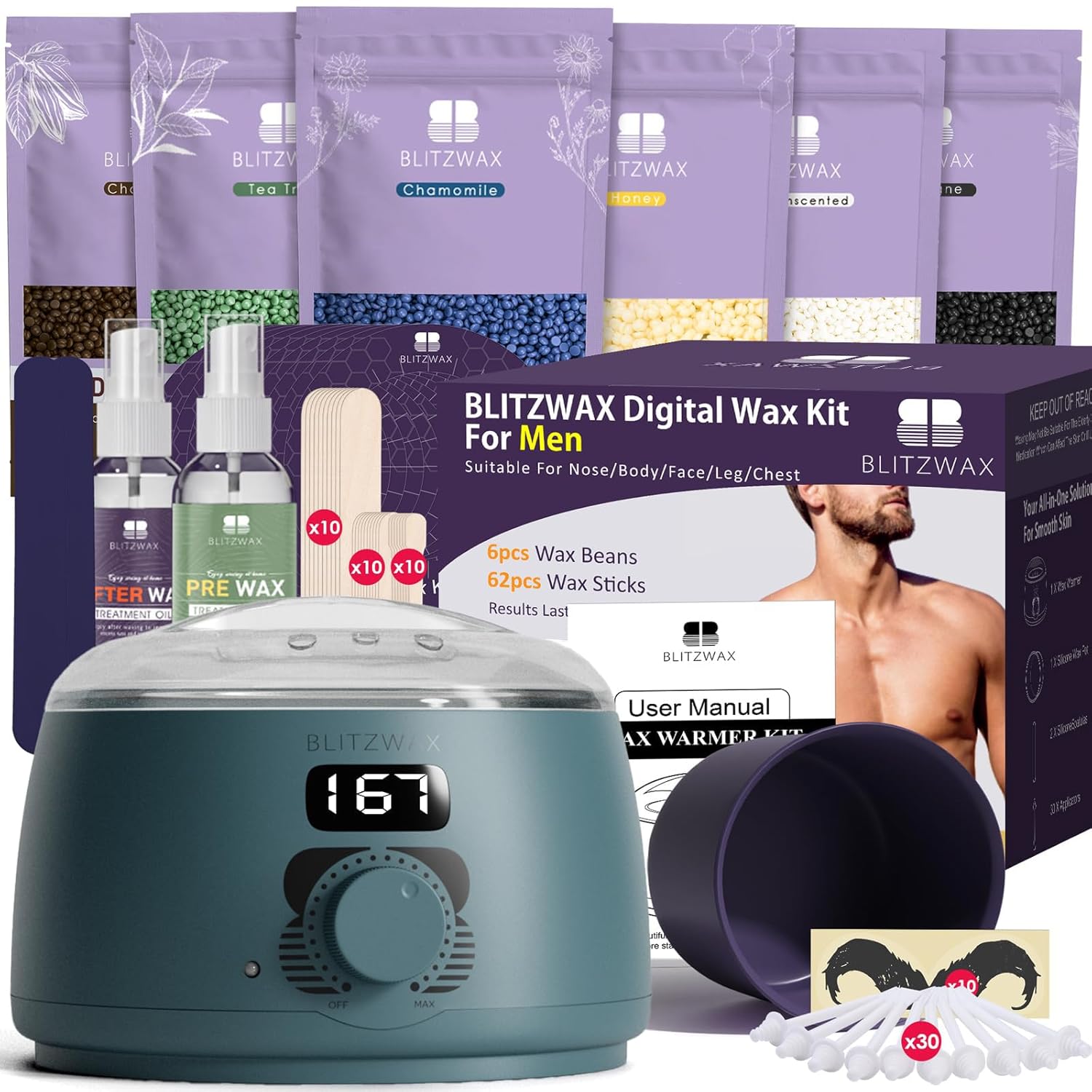 BLITZWAX Back and Nose Waxing Kit (Blue Spruce)