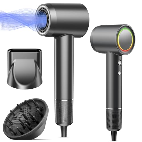 Hair Dryer, 160000 RPM Professional High Speed Ionic Blow Dryer, 500 Million Negative Ions & Heat-Control & Low Noise Hairdryer with Magnetic Diffuser for Fast Drying All Hair Types, No Heat Damage